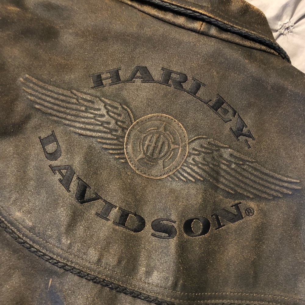 Vintage Harley Davidson brown leather jacket Lg